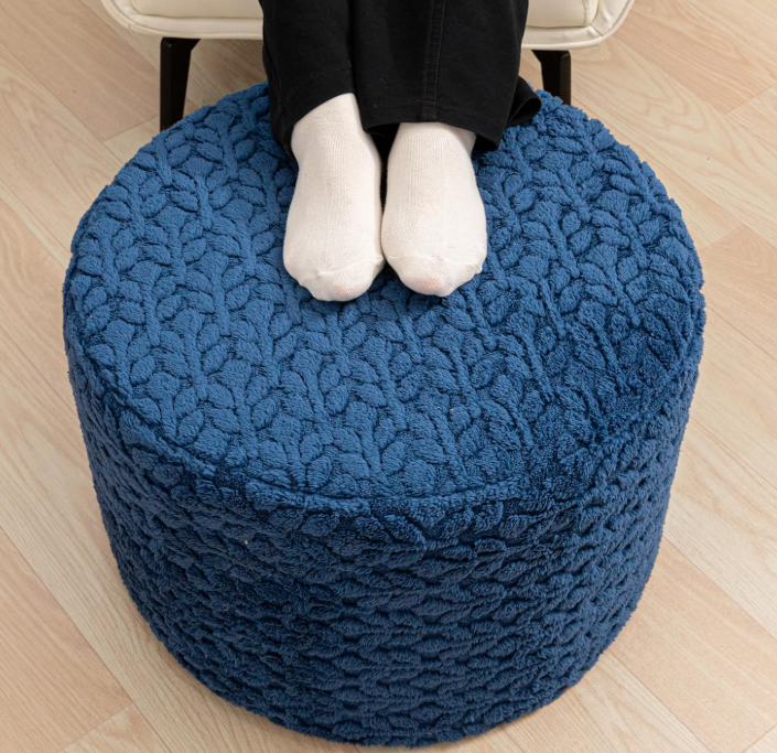 Boho style round fabric pouf ottoman with soft filling, casual floor foot rest for sofa, bean bag area, living room and bedroom